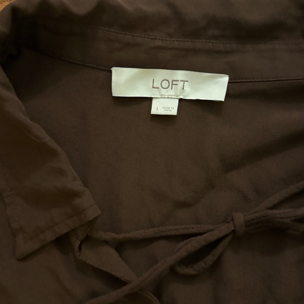 Loft double tie collared shirt chocolate brown - Picture 3 of 5
